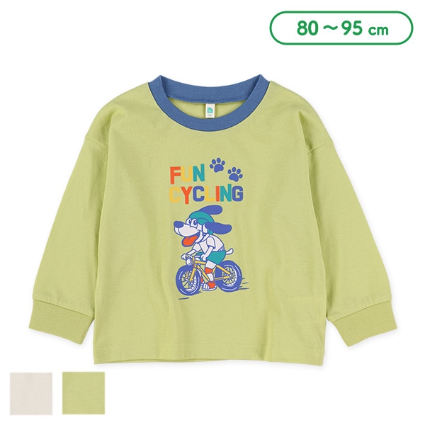 いぬ自転車プリント長袖Tシャツ