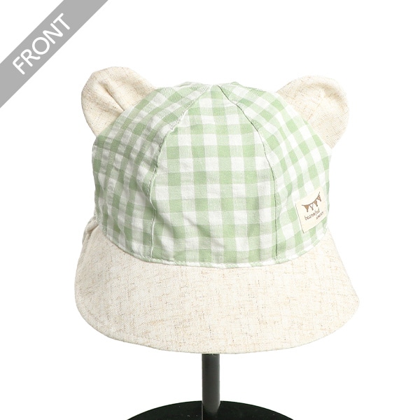 垂れ付き耳あり帽子（ナチュラルチェック）