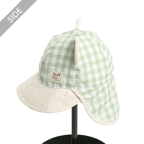 垂れ付き耳あり帽子（ナチュラルチェック）