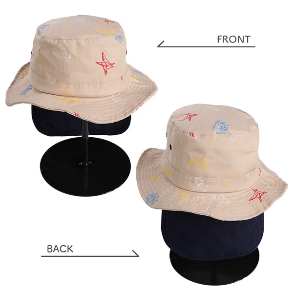 垂れ付きバケットハット（恐竜総柄）