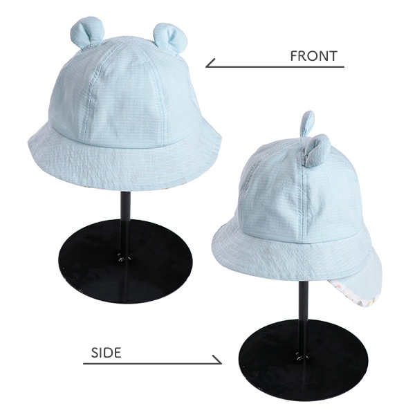 垂れ付き耳あり帽子（つば裏プリント）