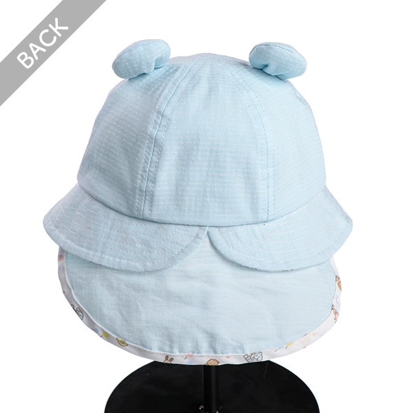 垂れ付き耳あり帽子（つば裏プリント）