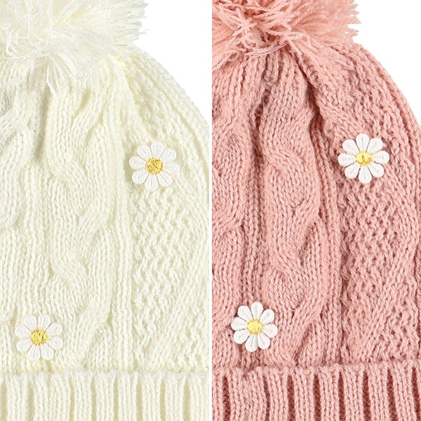 梵天付きニット帽子（花モチーフ）