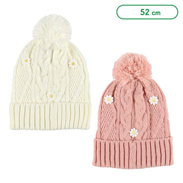 梵天付きニット帽子（花モチーフ）