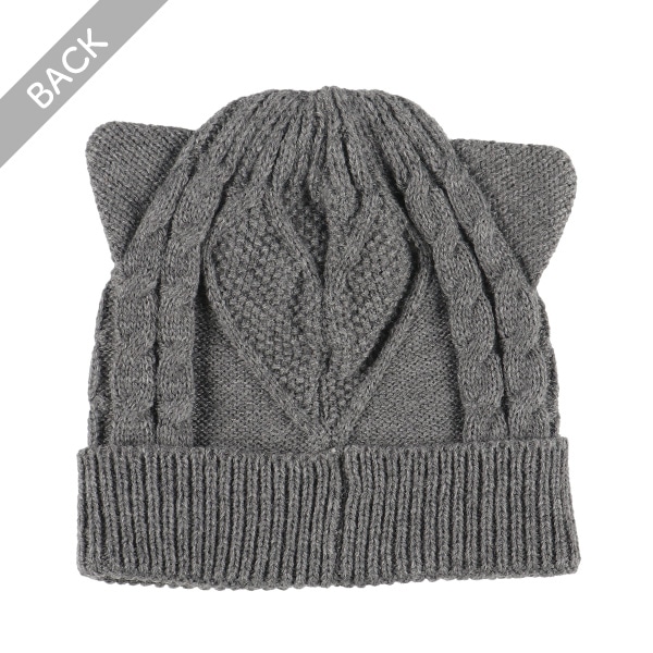 ねこ耳付きケーブルニット帽子