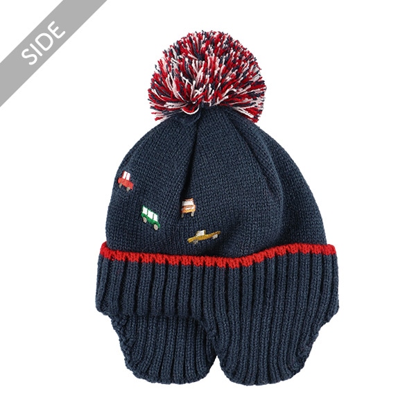 シコロ付きニット帽子（くるま刺繍）