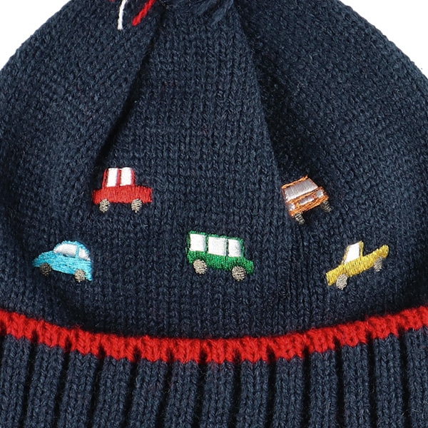 シコロ付きニット帽子（くるま刺繍）