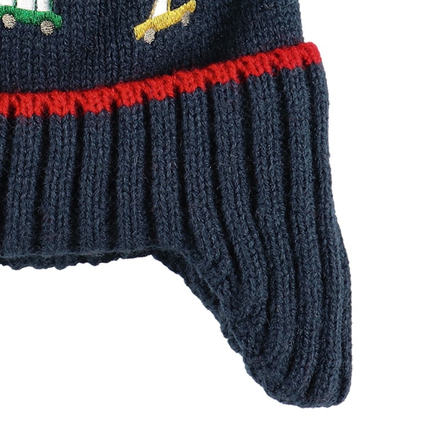 シコロ付きニット帽子（くるま刺繍）