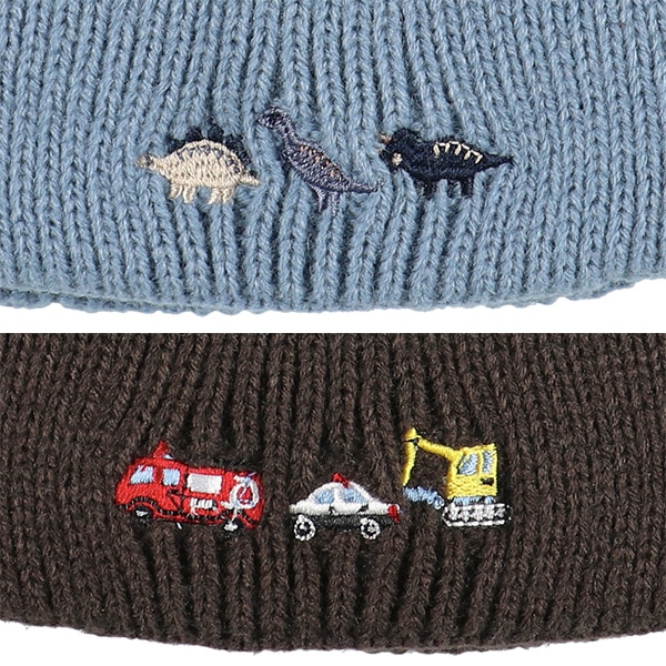 ニット帽子（恐竜・くるま刺繍）