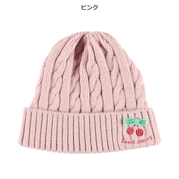 ニット帽子（チェリーねこ刺繍）
