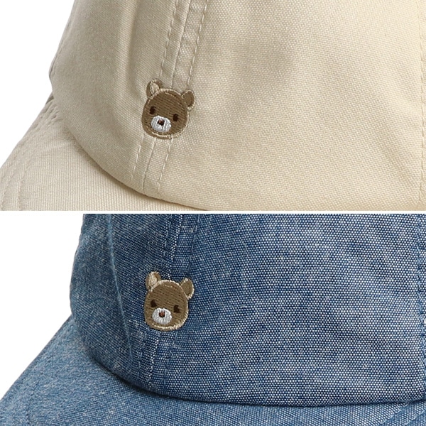 垂れ付き小つばキャップ（くま刺繍）