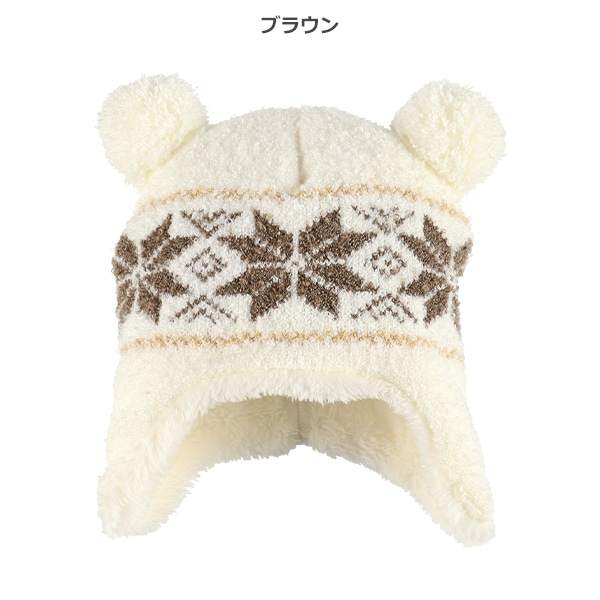ブークレー裏ボア帽子（雪柄）