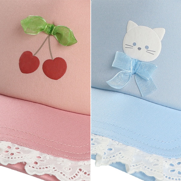 つばフリルレースメッシュキャップ（チェリー・ねこ）