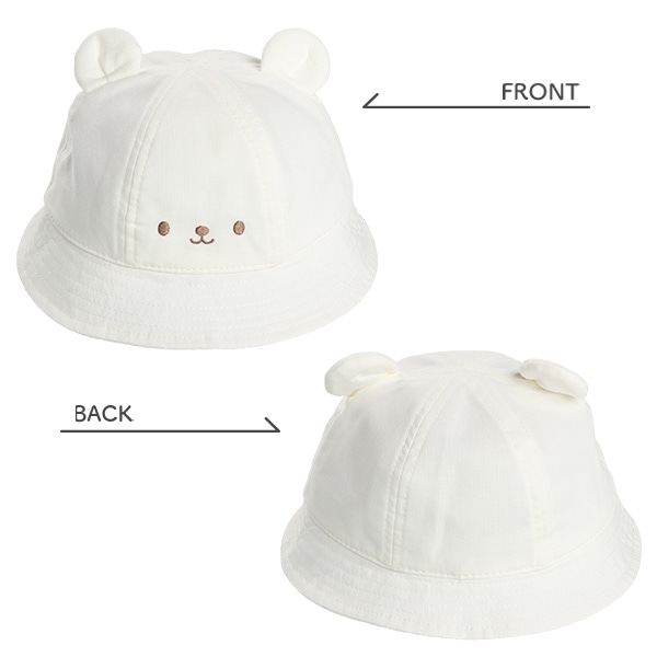 耳付きクロッシェ帽子（フェイス刺繍）