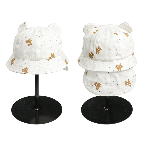 垂れ付き耳あり帽子（くまプリント）