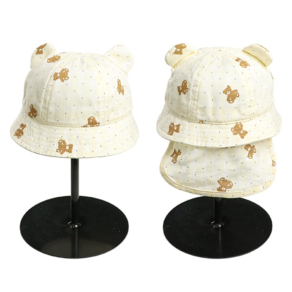垂れ付き耳あり帽子（くまプリント）