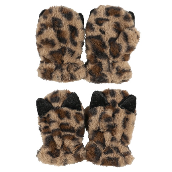 耳付きファーミトン（ヒョウ柄）（3-4才）