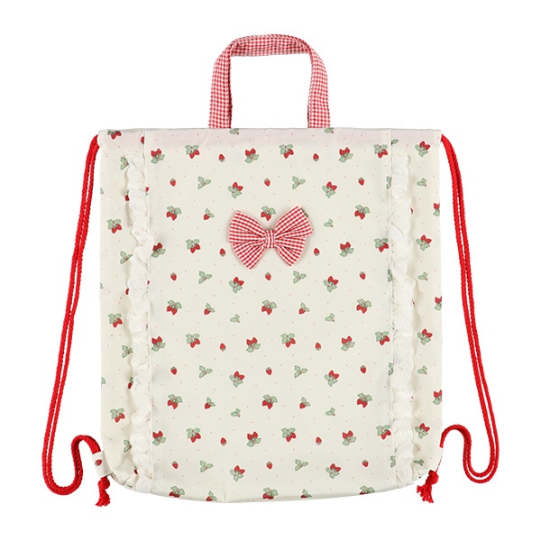 ナップサック（いちごギンガムリボン）