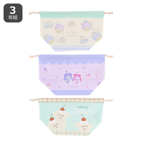 3枚組マチ付き巾着（ねこ・その他）