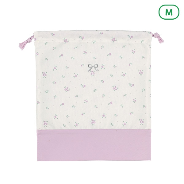 巾着M（リボン刺繍花柄）