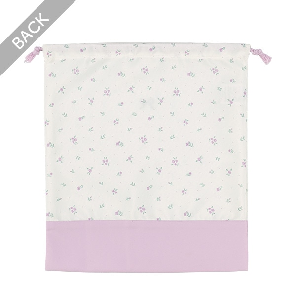 巾着L（リボン刺繍花柄）