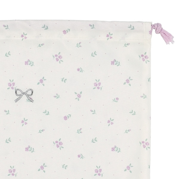 巾着L（リボン刺繍花柄）