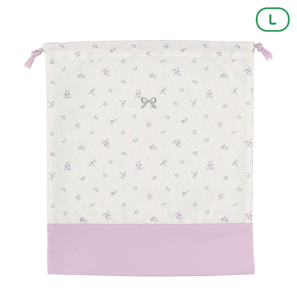 巾着L(リボン刺繍花柄)
