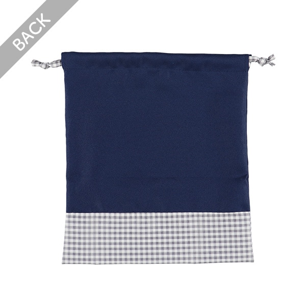 巾着M（くま刺繍ギンガム）