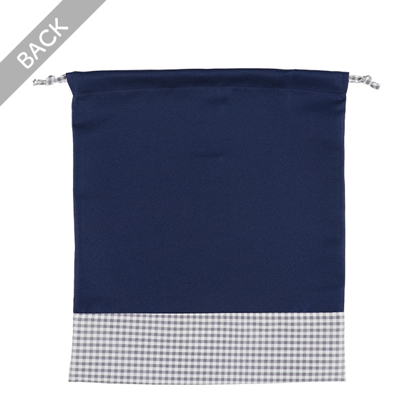 巾着L（くま刺繍ギンガム）