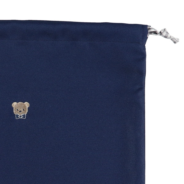 巾着L（くま刺繍ギンガム）