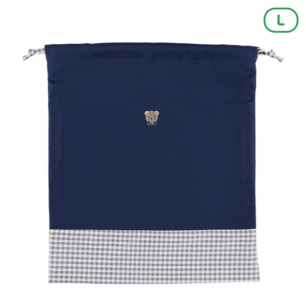 巾着L（くま刺繍ギンガム）