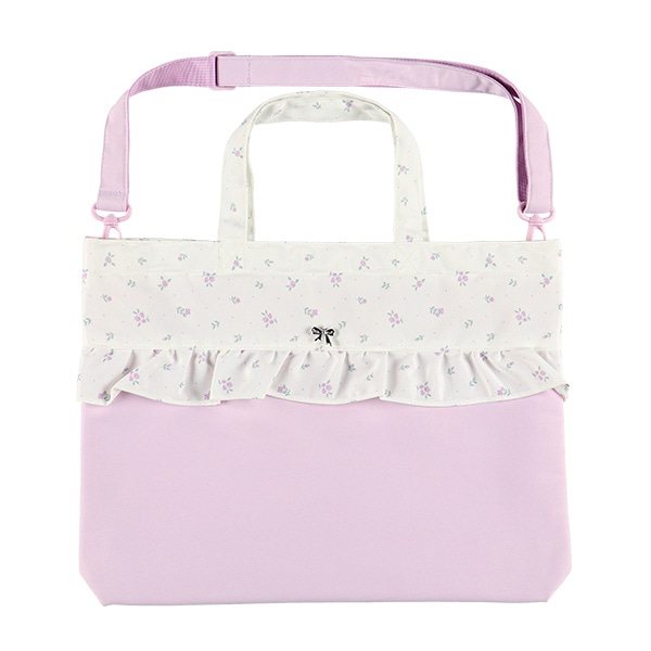 ショルダー紐付きレッスンバッグ（花柄リボンチャーム）