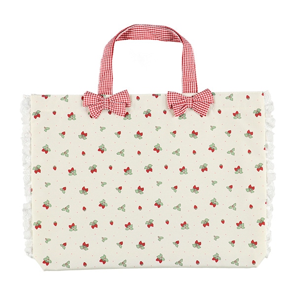 レッスンバッグ（いちごギンガムリボン）