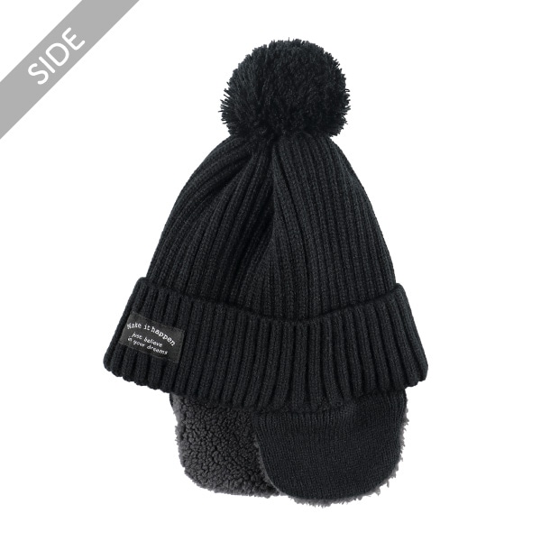 耳ボア梵天ニット帽子