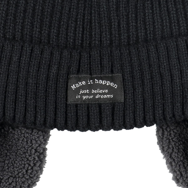 耳ボア梵天ニット帽子