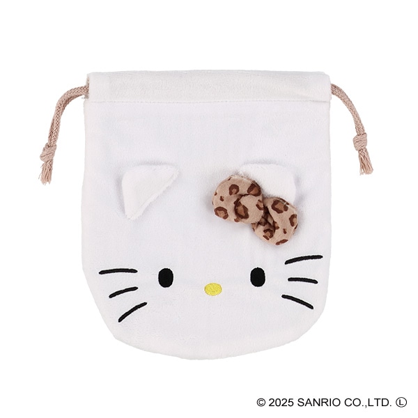 ダイカットフェイス巾着 ヒョウ柄（ハローキティ）