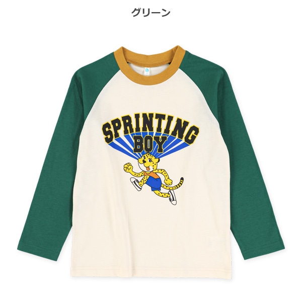 配色ラグランアニマル長袖Tシャツ