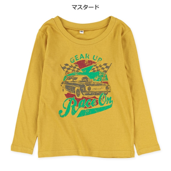くるまロゴかすれ風プリント長袖Tシャツ