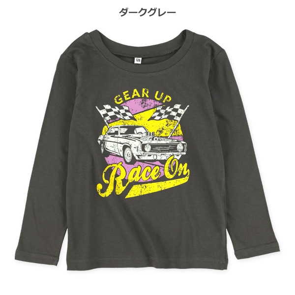 くるまロゴかすれ風プリント長袖Tシャツ