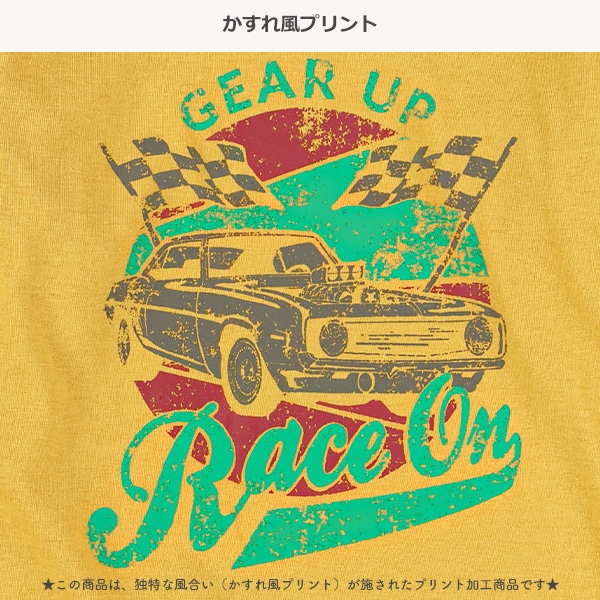 くるまロゴかすれ風プリント長袖Tシャツ