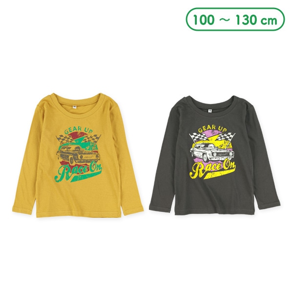 くるまロゴかすれ風プリント長袖Tシャツ