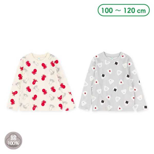 タコ・おにぎり総柄長袖Tシャツ