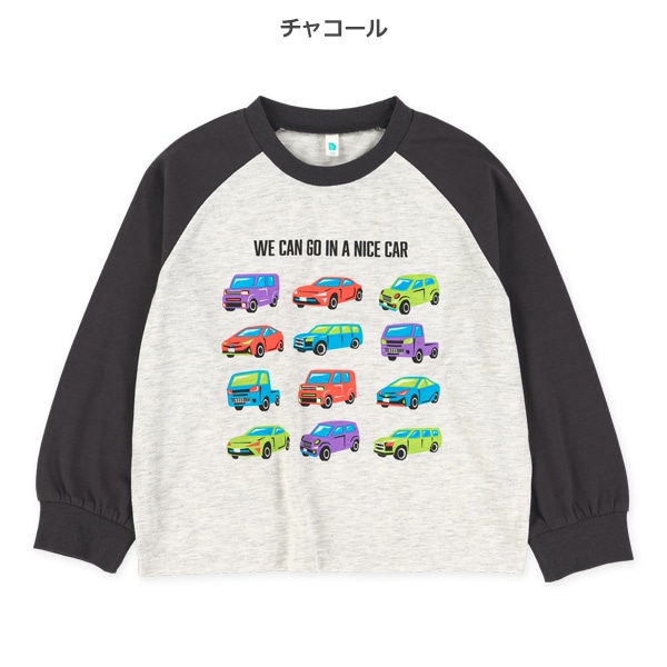 くるまプリントラグラン長袖Tシャツ
