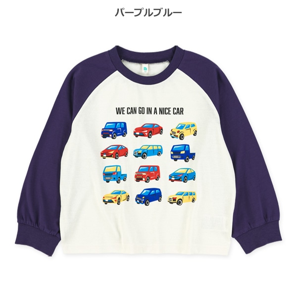 くるまプリントラグラン長袖Tシャツ