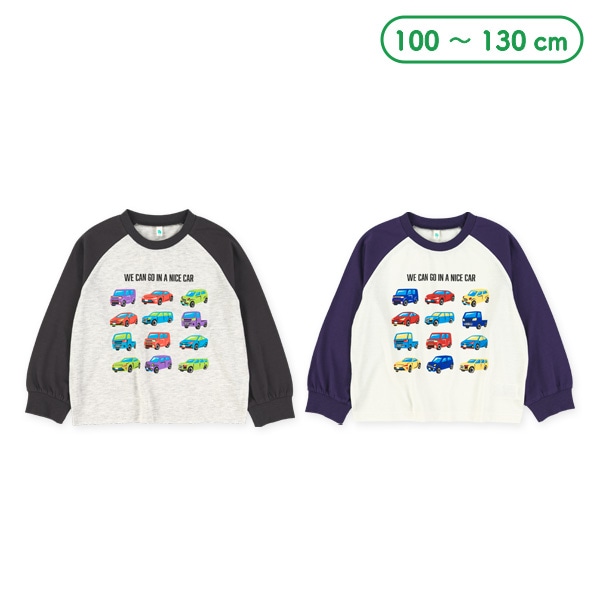 くるまプリントラグラン長袖Tシャツ