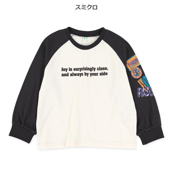 袖かすれ風プリントラグラン長袖Tシャツ
