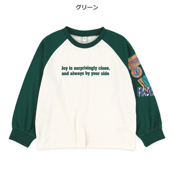 袖かすれ風プリントラグラン長袖Tシャツ