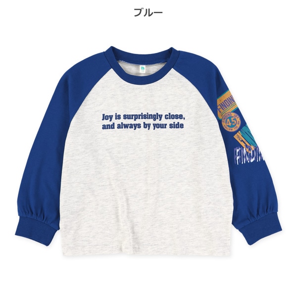 袖かすれ風プリントラグラン長袖Tシャツ