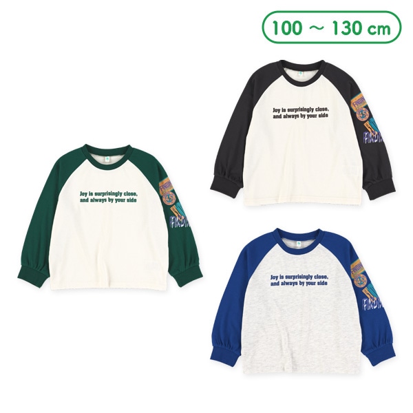 袖かすれ風プリントラグラン長袖Tシャツ