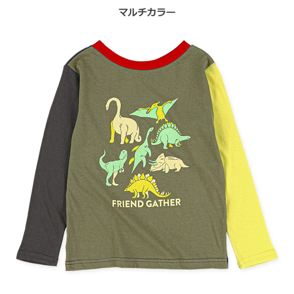 2WAY恐竜大集合&ロゴ前後プリント長袖Tシャツ